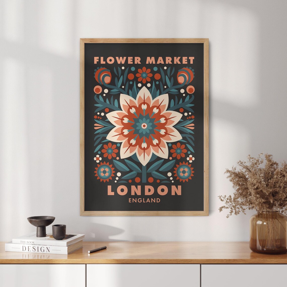 Flower Market London England Folk Botanical Dark Moody Art Poster - Image 3