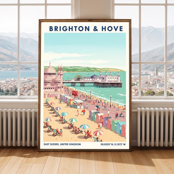 And Hove Seaside Art Print Retro Travel Illustration