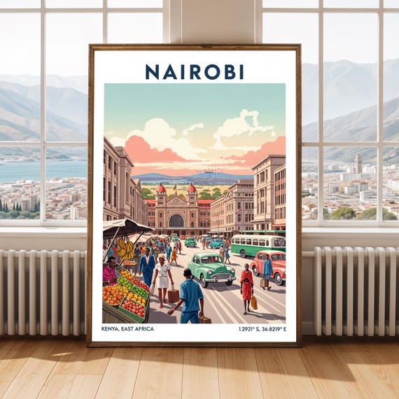Nairobi Urban Scene Poster Vintage African Travel Art