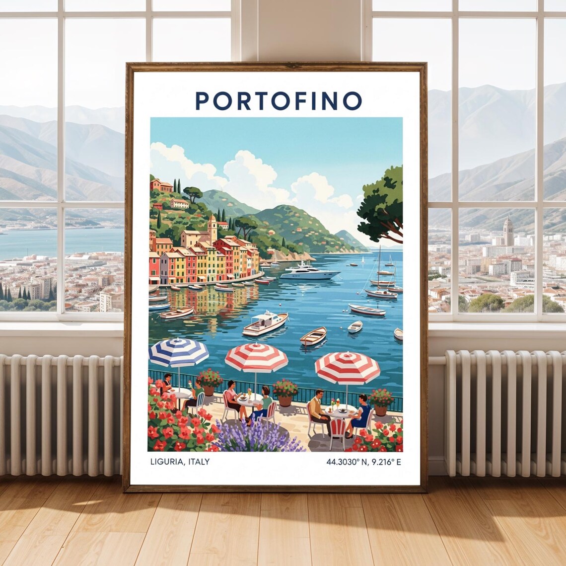 Portofino Liguria Harbor Cafes Colorful Coast Italy Travel Poster