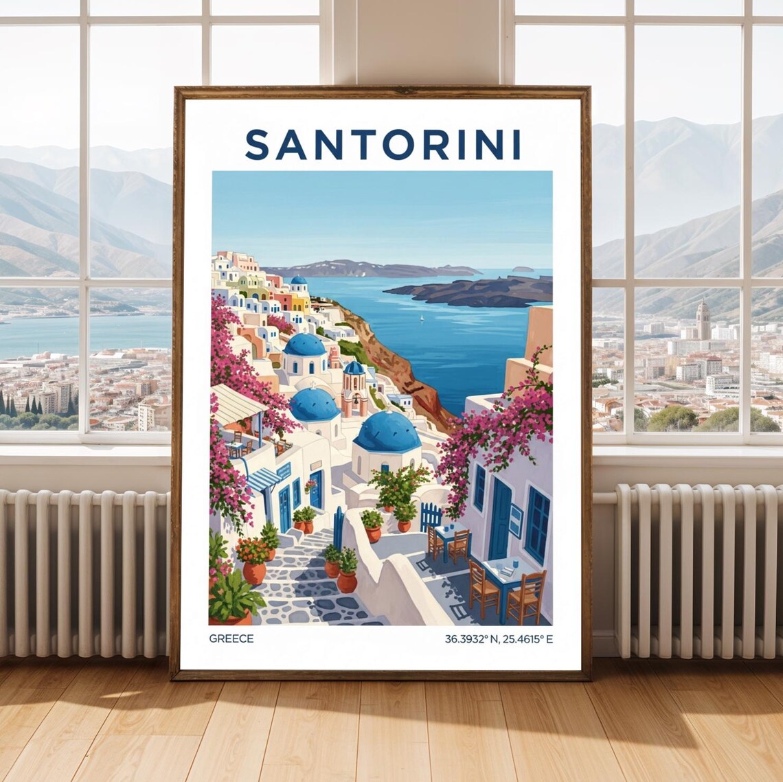 Santorini Greece Blue Domes Oia Caldera Island Travel Poster