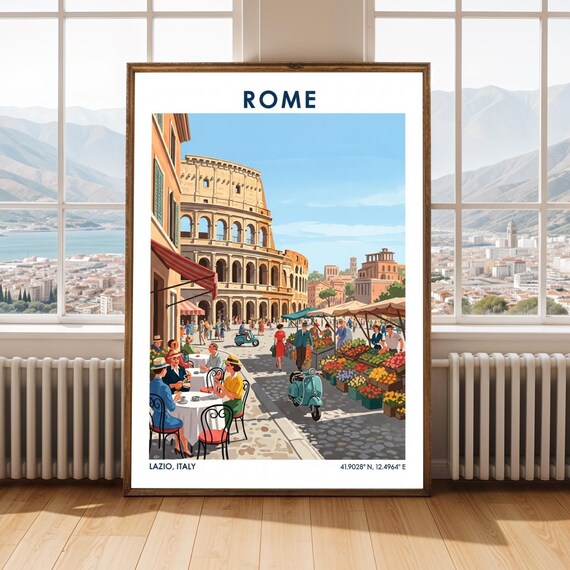 Rome Colosseum Vintage Travel Poster Vibrant Italian Cityscape Art