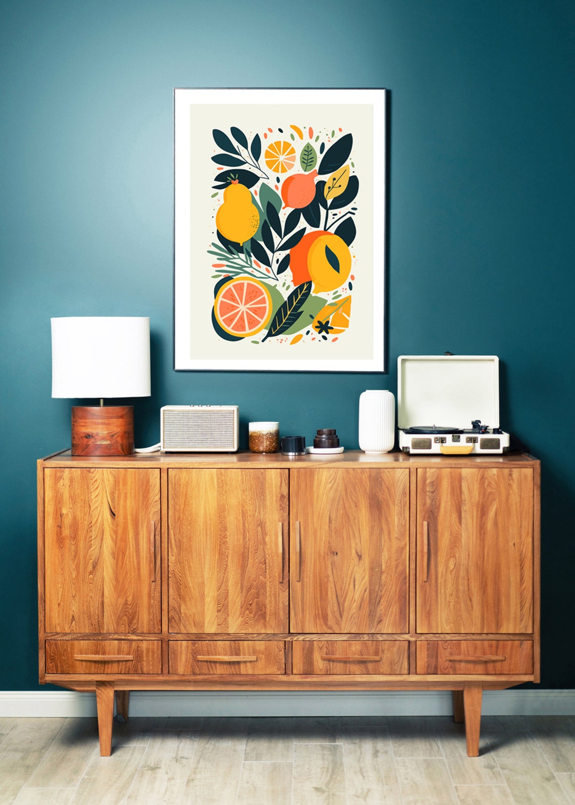 Mid Century Citrus Fruit Botanical Bright Colorful Kitchen Wall Art - Image 2