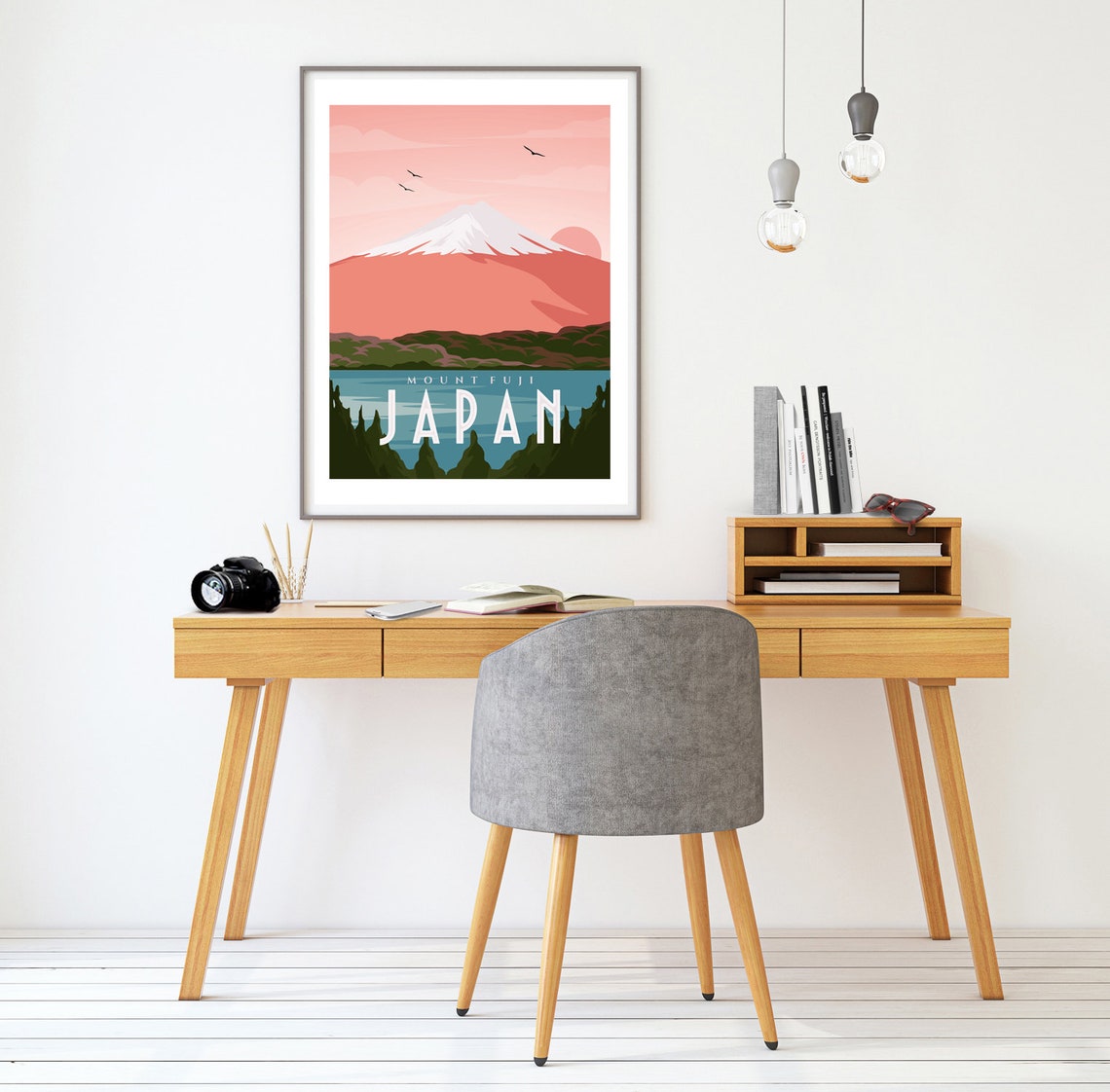 Mount Fuji Japan Pink Sunset Sky Retro Travel Poster Art Landscape - Image 2