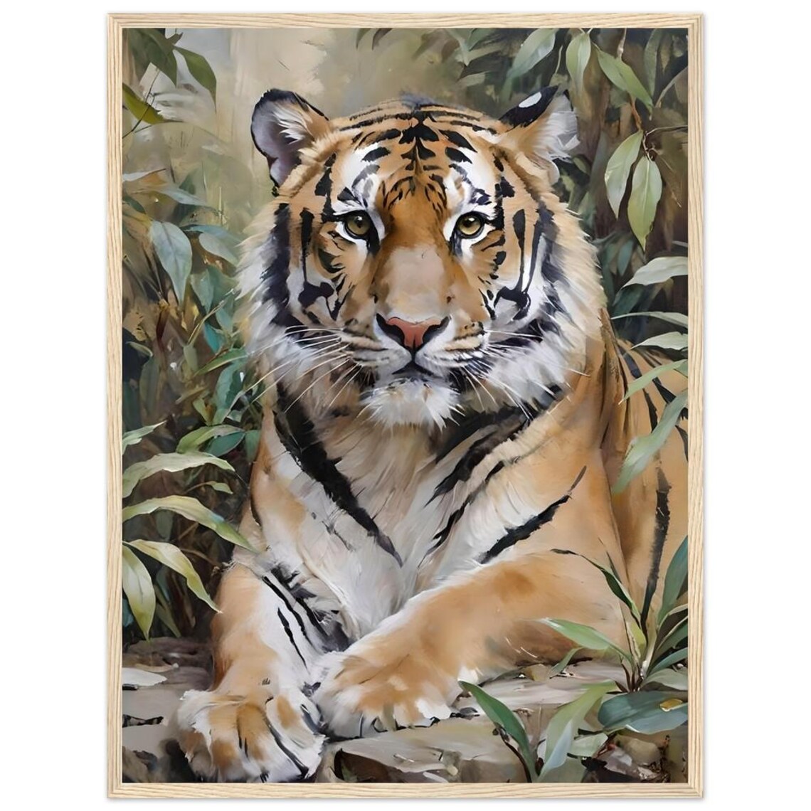 Majestic Tiger Resting in Lush Jungle Vintage Painting Style Poster - Image 2