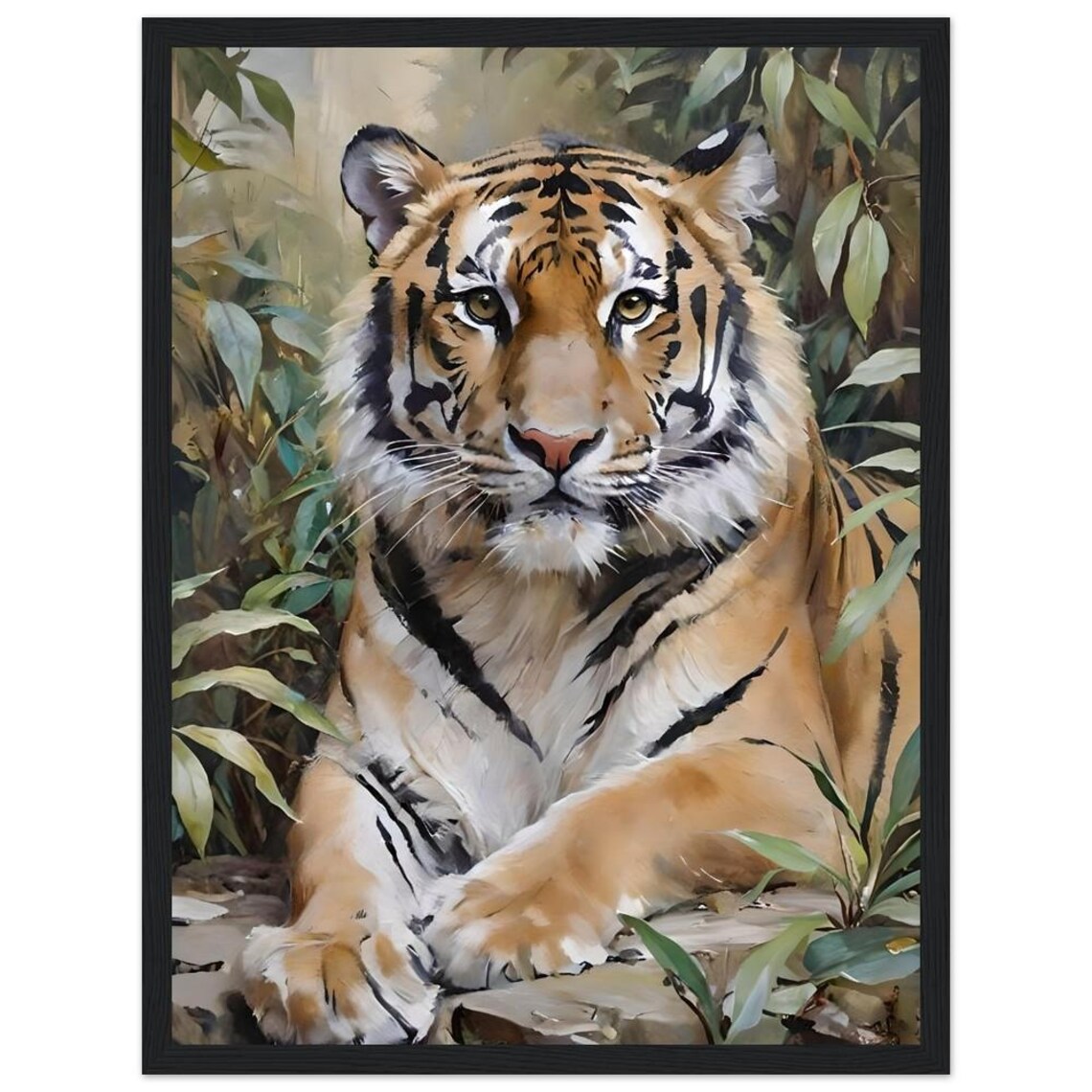 Majestic Tiger Resting in Lush Jungle Vintage Painting Style Poster