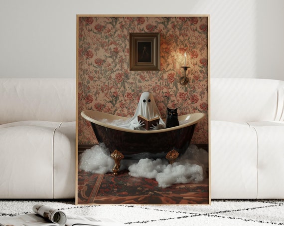 And Cat Bathroom Art Whimsical Gothic Halloween Decor