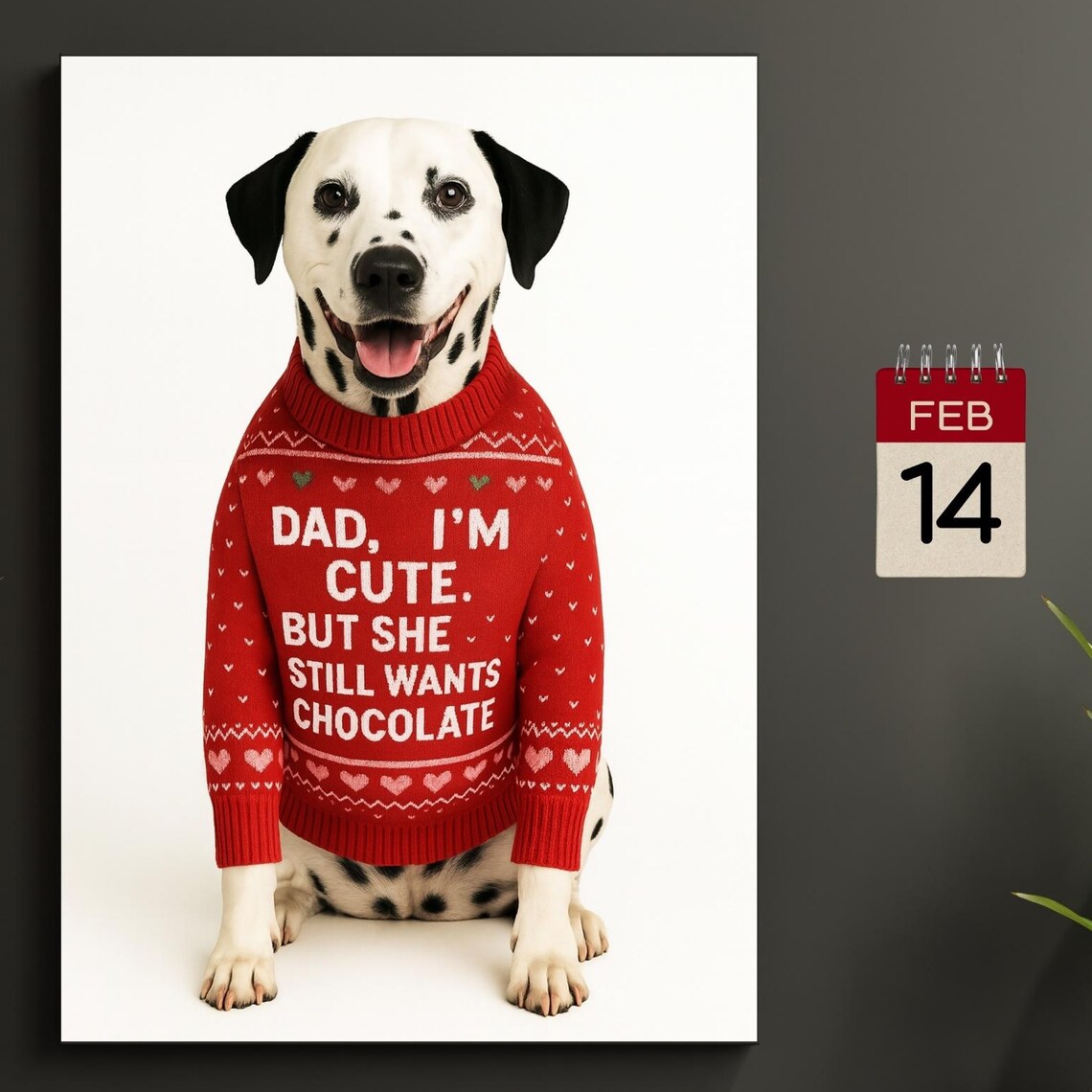 Funny Valentine’s Day Dalmatian Art Print, Gift for Dads