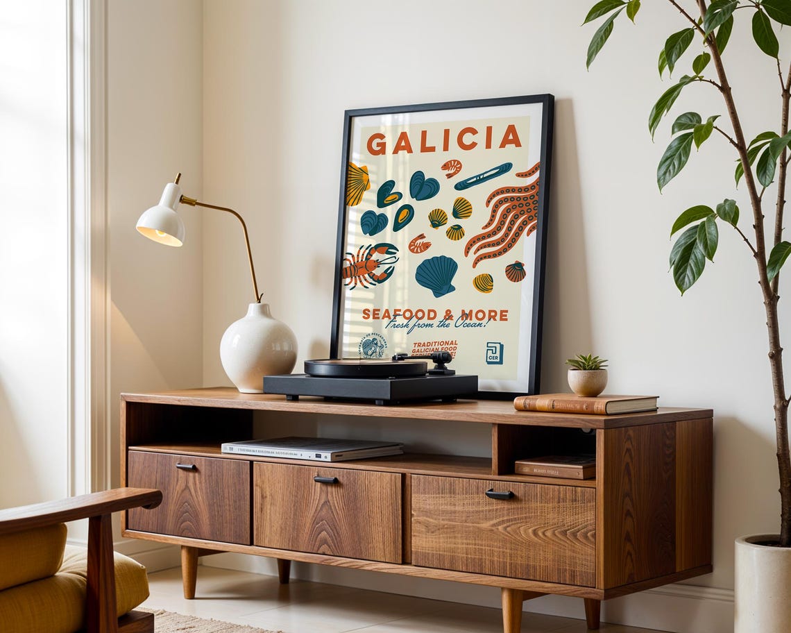 Galicia Seafood Poster, Vintage Spanish Kitchen Decor - Image 4