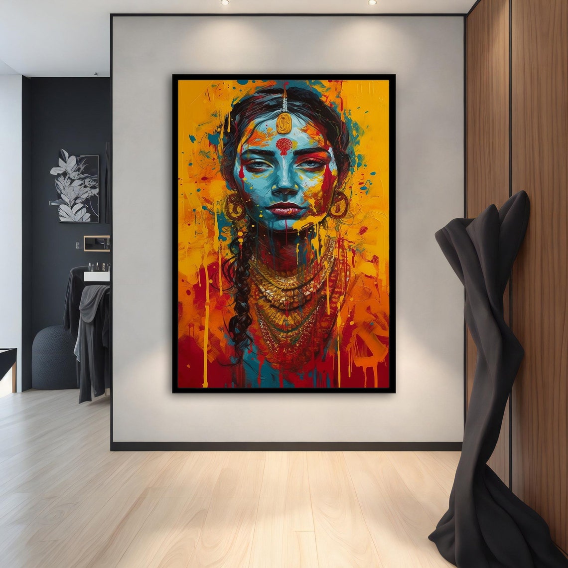 Colurful Asian Woman Asian Woman Wall Art Asian Woman With Blue Face Painting Ethnic Woman Art Woman