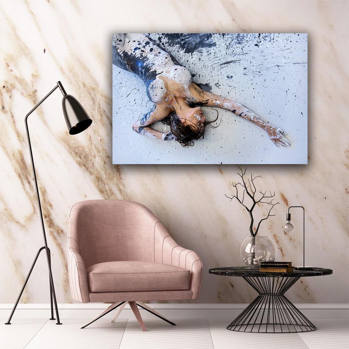 Woman Lying In Paint Splatters Overhead Artistic Body Paint Photo Poster - Image 2