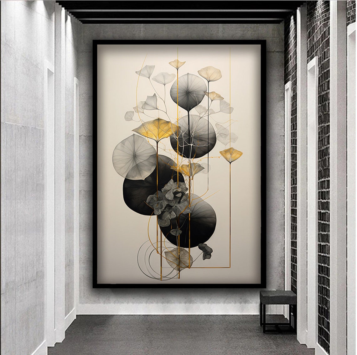Abstract Lotus Leaves Black Gold Minimalist Botanical Wall Art Poster - Image 5