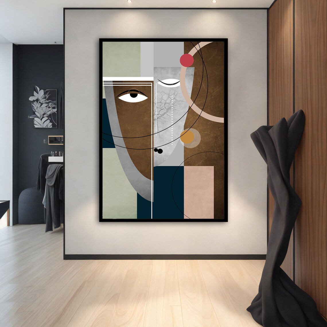Geometric Cubist Woman Face Mid Century Modern Earth Tone Abstract Poster - Image 2