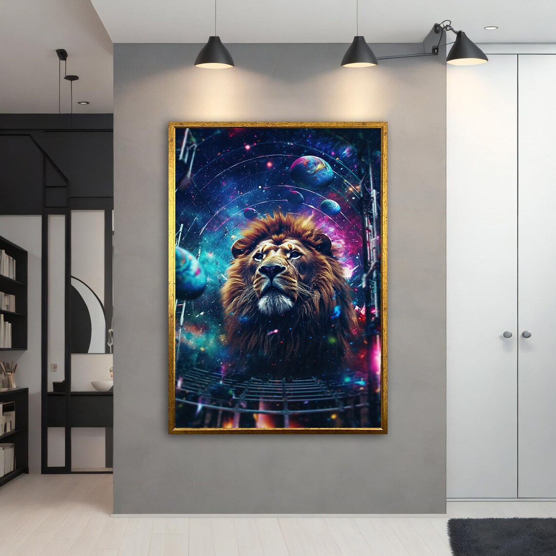Cosmic Lion Galaxy Planets Nebula Stars Space Fantasy Animal Art Poster - Image 2