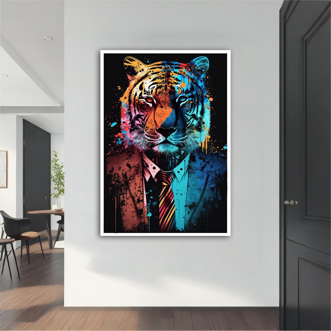 Tiger In Suit Tie Orange Blue Graffiti Boss Business Animal Art Wall Poster - Image 5