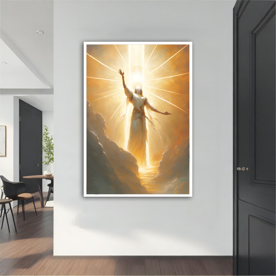 Bright Angel Ascending in Golden Light Clouds Heavenly Art Poster
