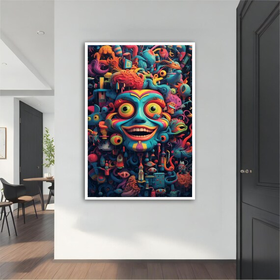 Surreal Colored Eyes Eyes Painting Surreal Art Print Colorful Surreal Painting Smile Painting Funny Wall Decor