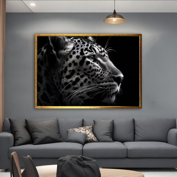 Black White Leopard Profile Close Up Wildlife Photography Poster