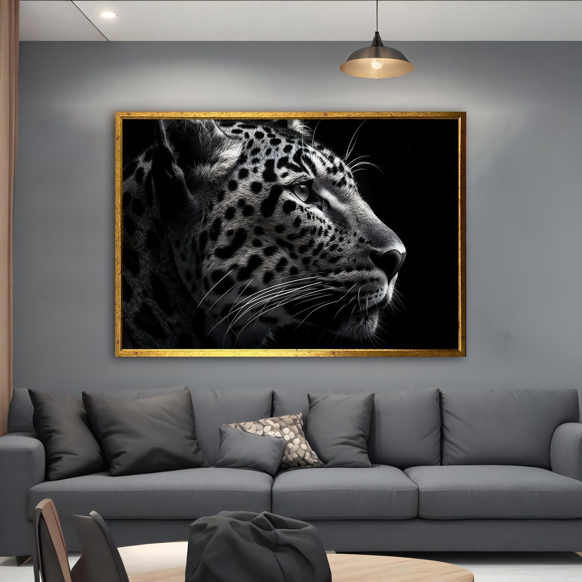 Black White Leopard Profile Close Up Wildlife Photography Poster