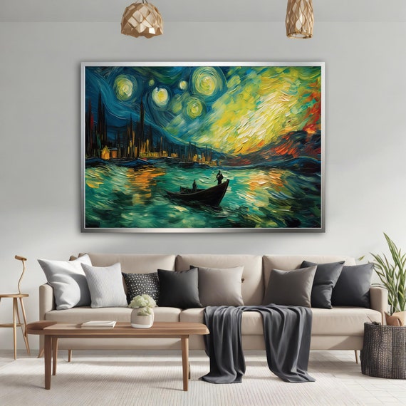 Colorful Lake Landscape Colorful Night Landscape Art Lake Art Landscape Painting Wall Art