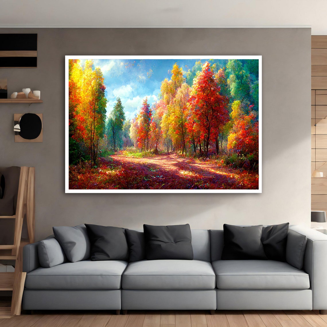 Autumn Forest Path Colorful Fall Trees Landscape Painting Poster