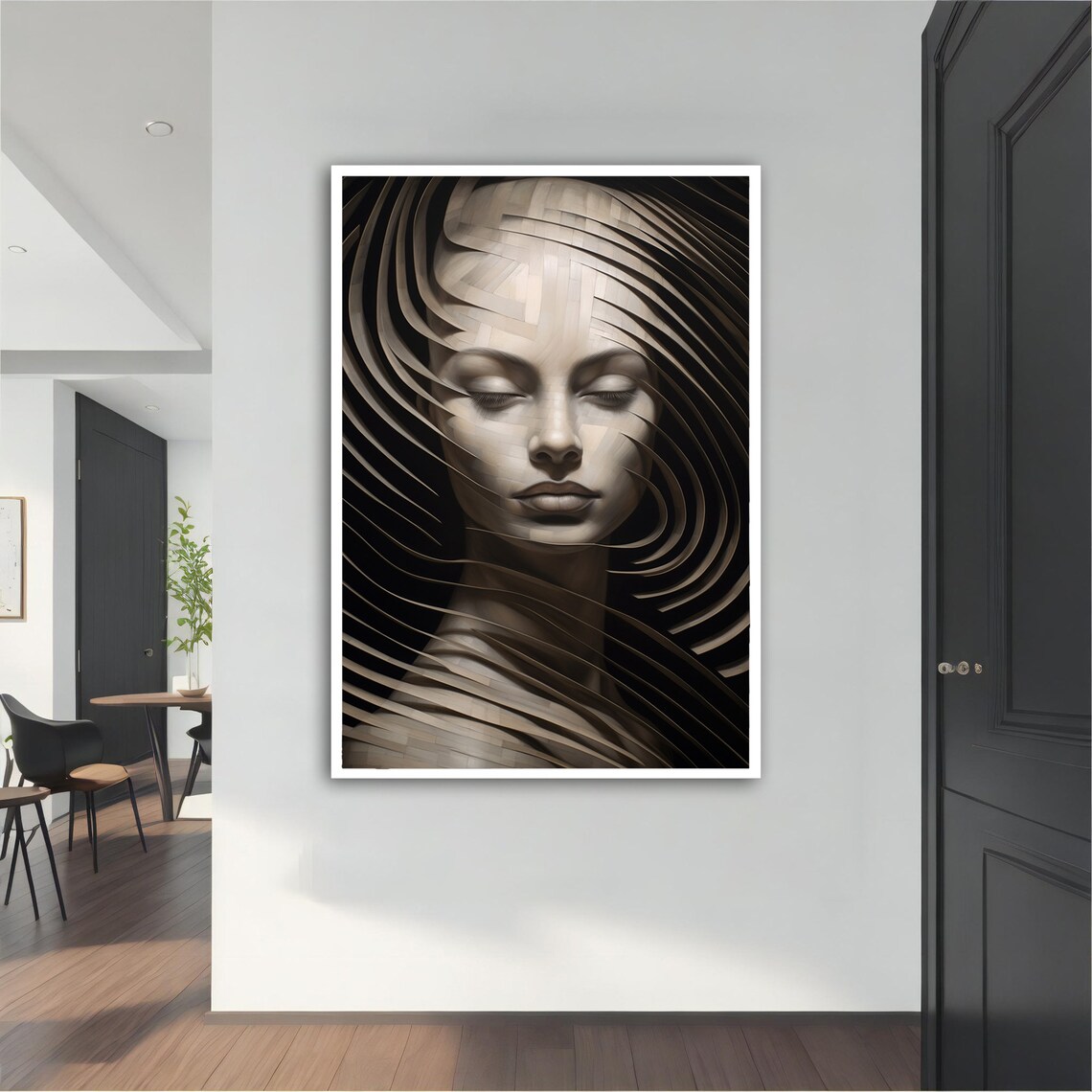 Surreal Monochrome Woman Face Ribbon Swirl Modern Art Poster - Image 5