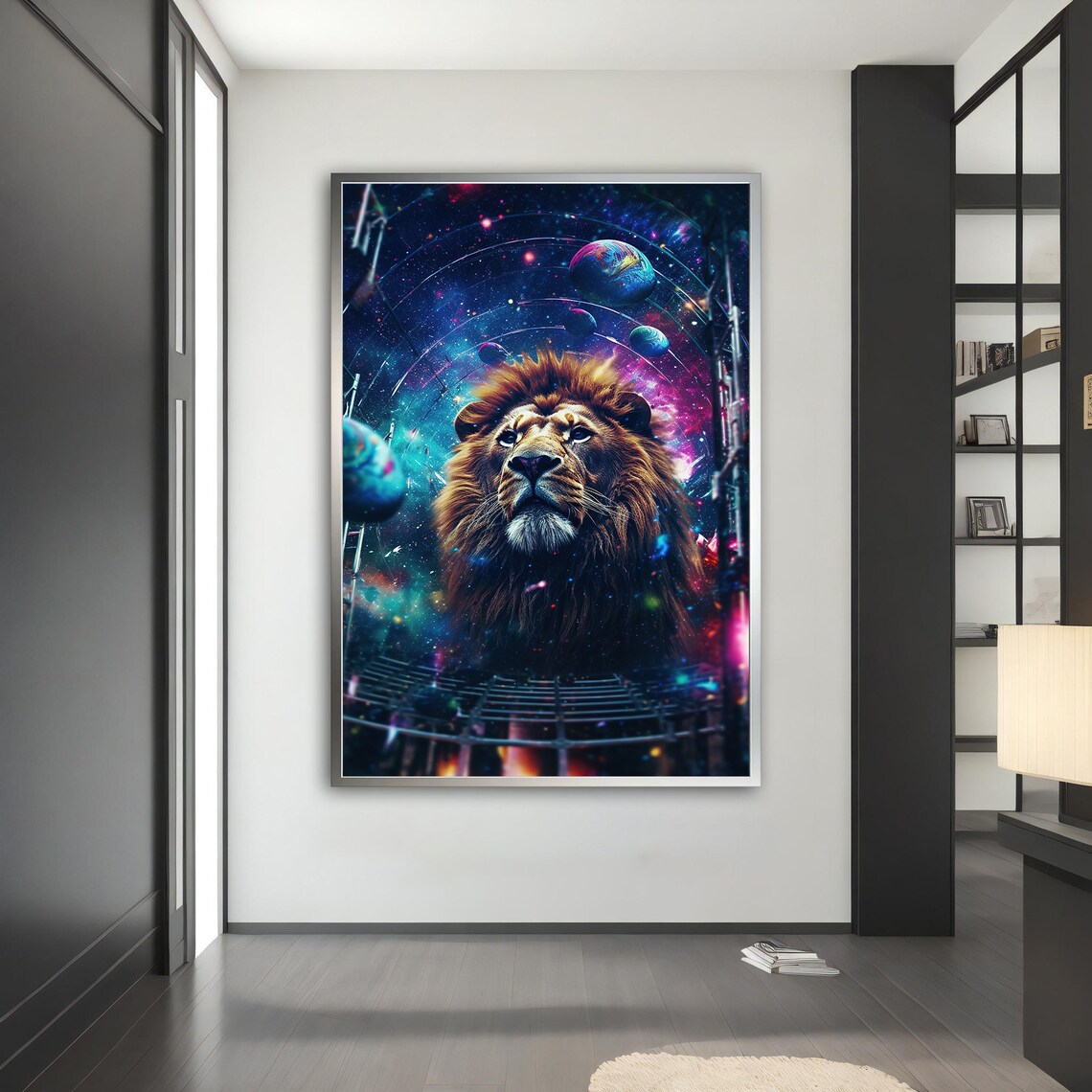 Cosmic Lion Galaxy Planets Nebula Stars Space Fantasy Animal Art Poster - Image 5