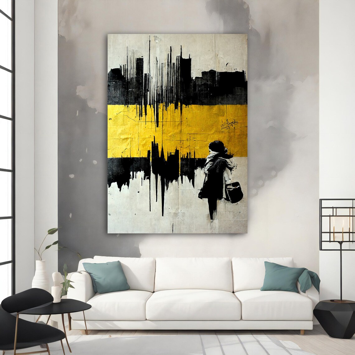 Urban Street Art Silhouette Paint Bucket Black Yellow Abstract Wall Art - Image 3