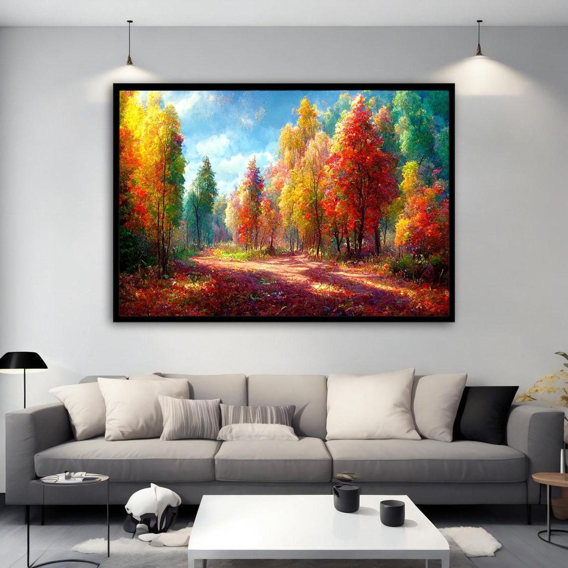 Autumn Forest Path Colorful Fall Trees Landscape Painting Poster - Image 2