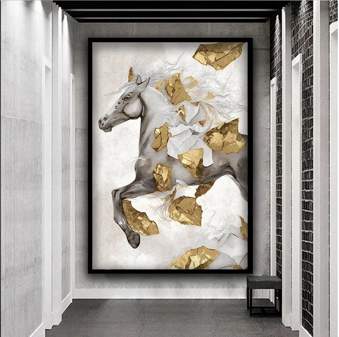 White Horse Wall Art Gold Detailed Wall Art Bucking Horse Print Horse Painting Farmhouse Art Print Animal Art - Image 5