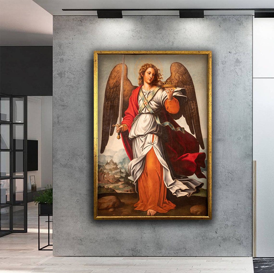 Archangel Michael with Sword and Crown Renaissance Angel Poster - Image 2