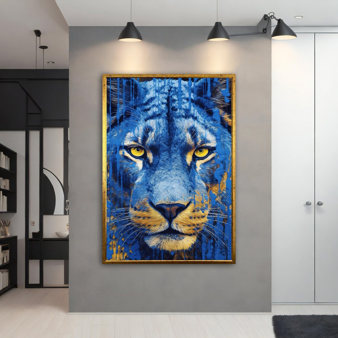 Blue Tiger Face Gold Eyes Dripping Paint Bold Pop Art Wildlife Wall Poster - Image 4