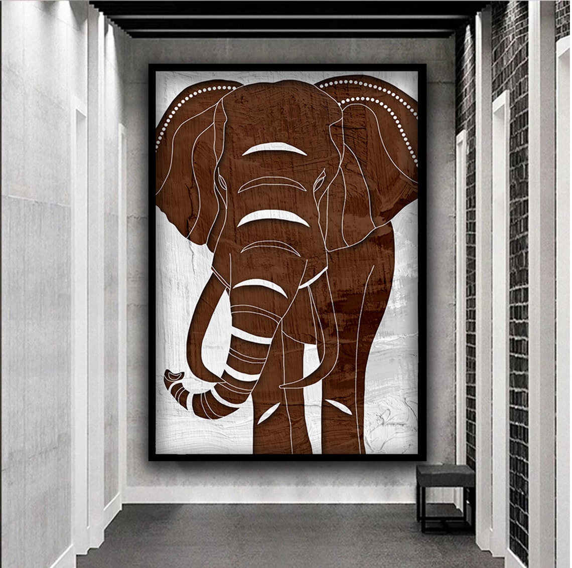 Brown Elephant Minimal Line Art White Background Wildlife Poster - Image 4