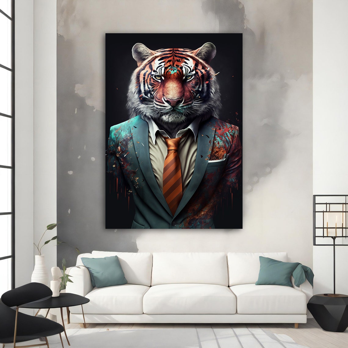 Tiger in Suit Tie Businessman Paint Splash Fun Animal Office Poster - Image 4