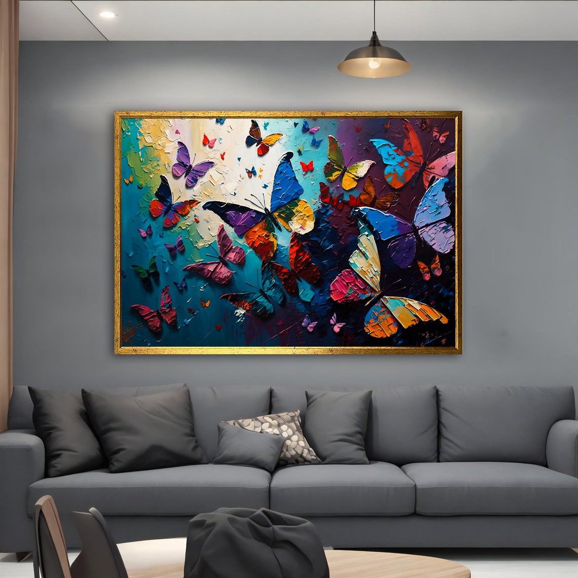 Colorful Butterflies Impasto Teal Background Nature Insect Poster - Image 5