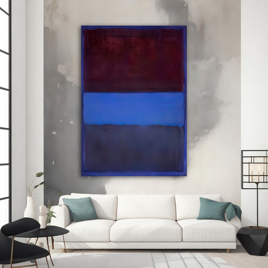 Rothko Style Maroon and Blue Color Field Abstract Art Poster - Image 2