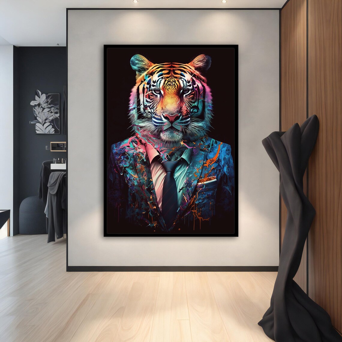 Tiger In Suit Colorful Boss Animal Portrait Humor Wall Art Poster - Image 2