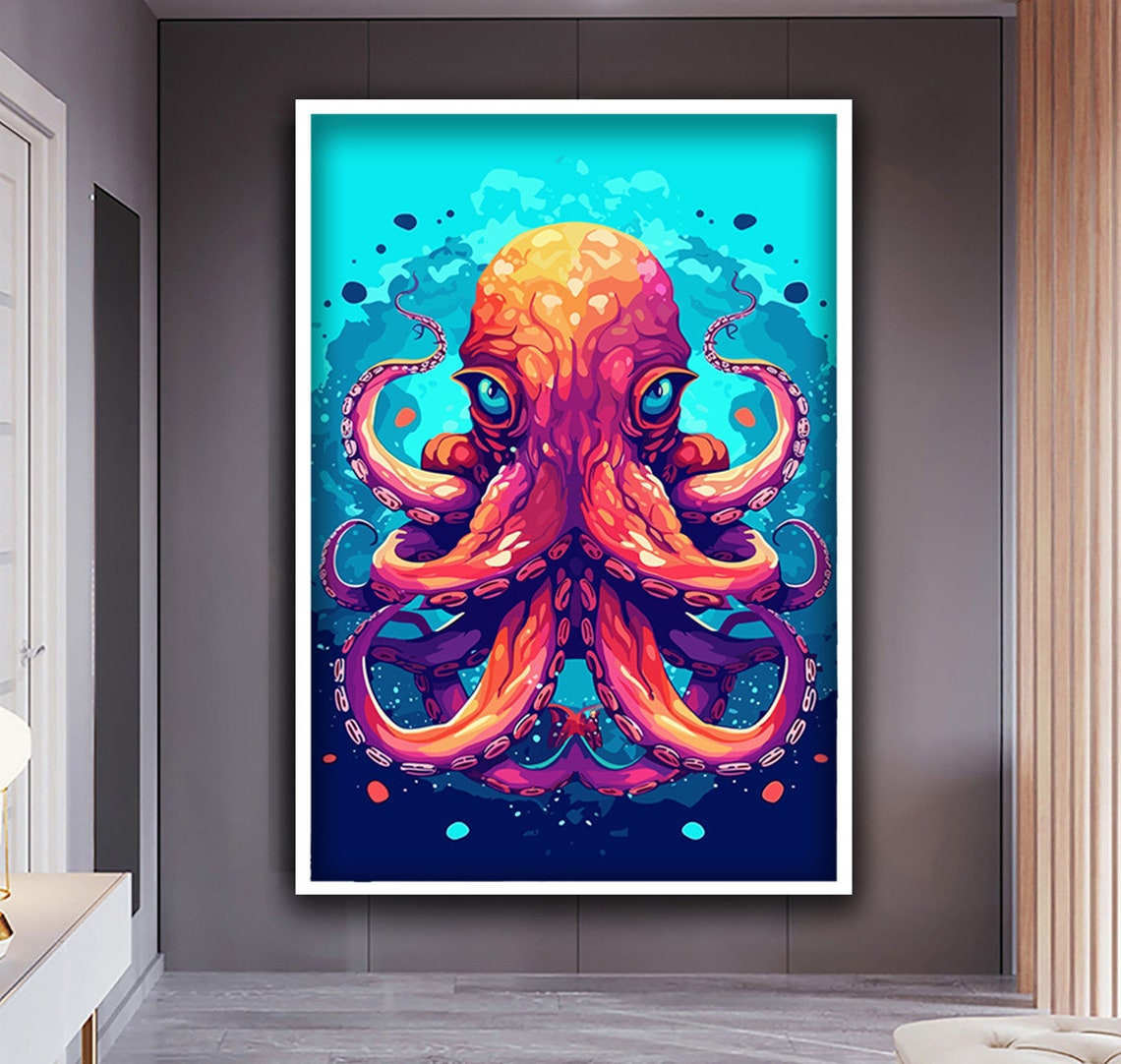 Vibrant Orange Octopus Turquoise Sea Bold Pop Art Ocean Poster - Image 3