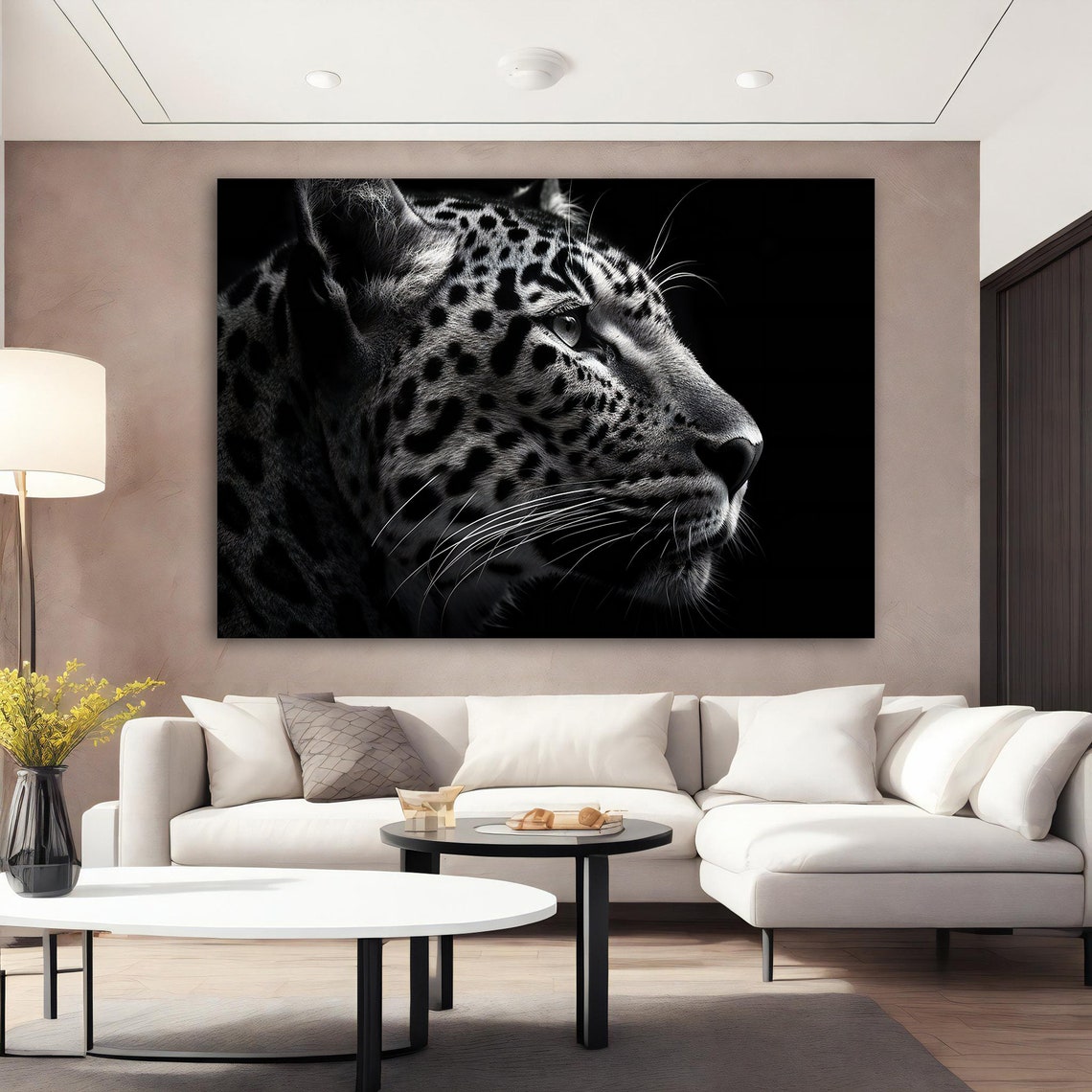 Black White Leopard Profile Close Up Wildlife Photography Poster - Image 3