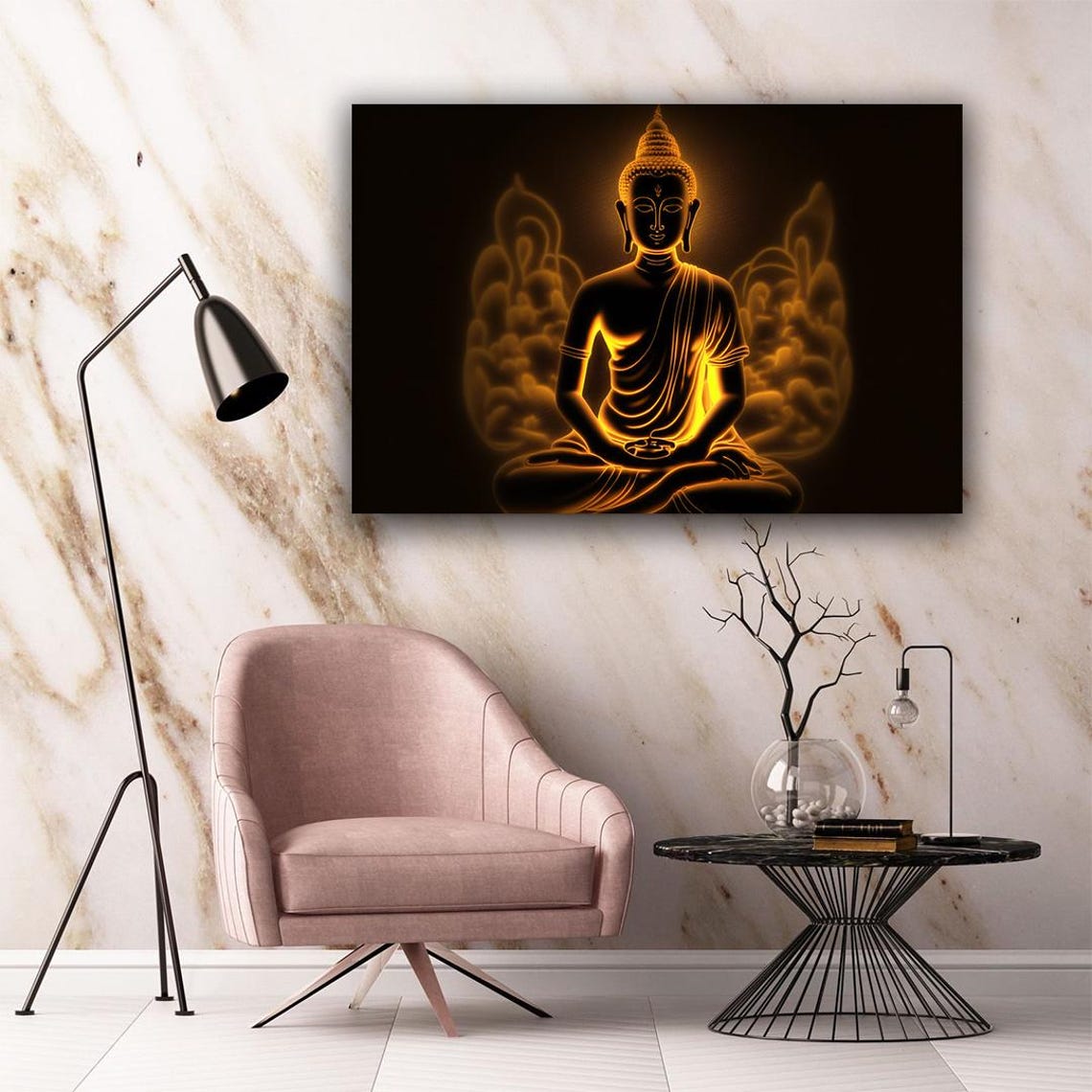 Gold Buddha Meditating Black Background Zen Buddhism Art Poster - Image 5