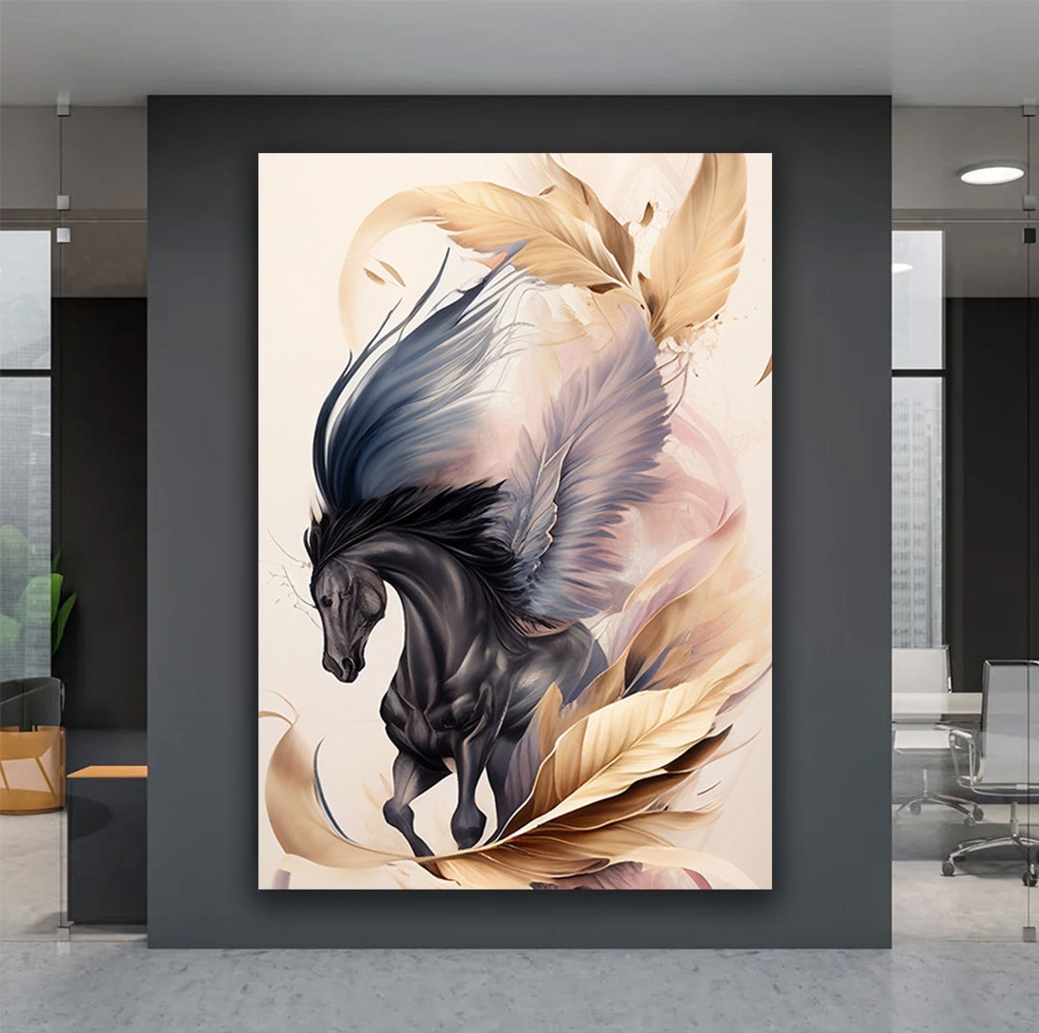Black Winged Pegasus Horse with Flowing Feathers Cream Dream Poster - Image 5