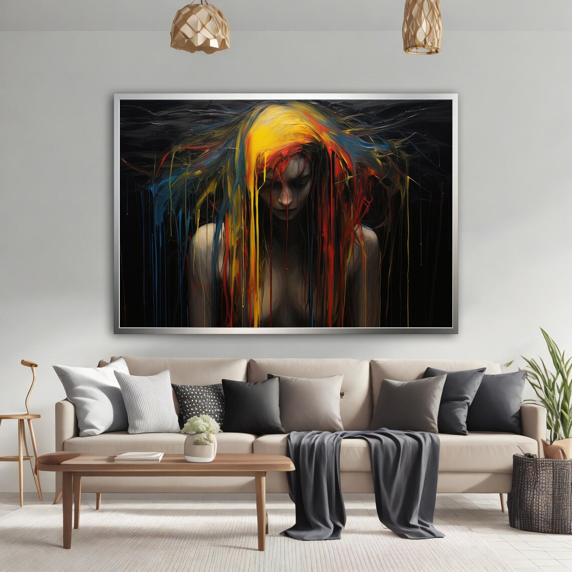 Dripping Paint Hair Woman Moody Dark Black Background Art Poster - Image 4