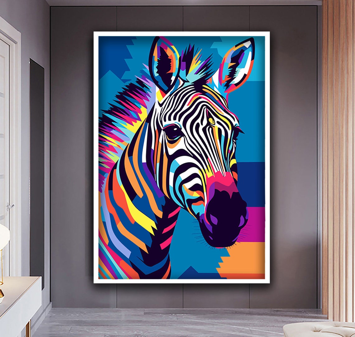 Colorful Pop Art Zebra Portrait Rainbow Stripes Animal Art Poster - Image 2