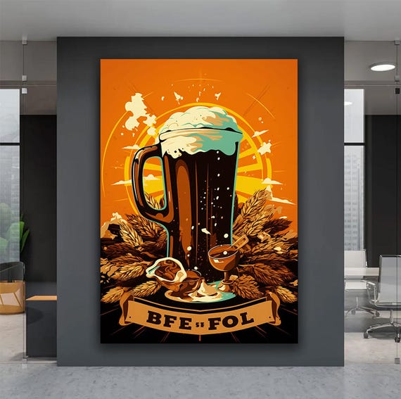 Beer Glass Print Beer Retro Style Painting Beer Glass Poster Pub Wall Decor Kitchen Wall Art Beer Lover Gift Beer Art