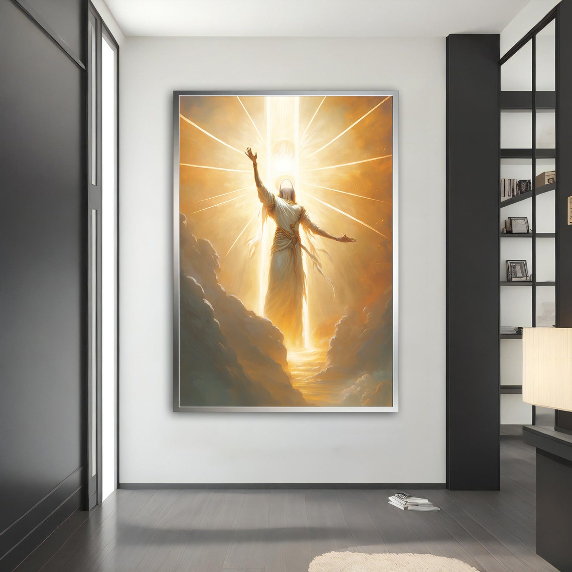 Bright Angel Ascending in Golden Light Clouds Heavenly Art Poster - Image 5