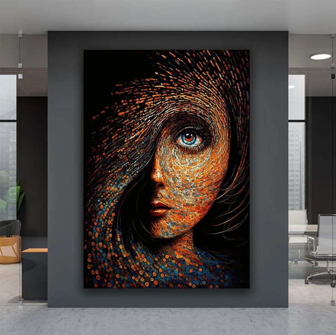 Mosaic Woman Profile Colorful Dots Swirling Hair Art Portrait Poster - Image 3