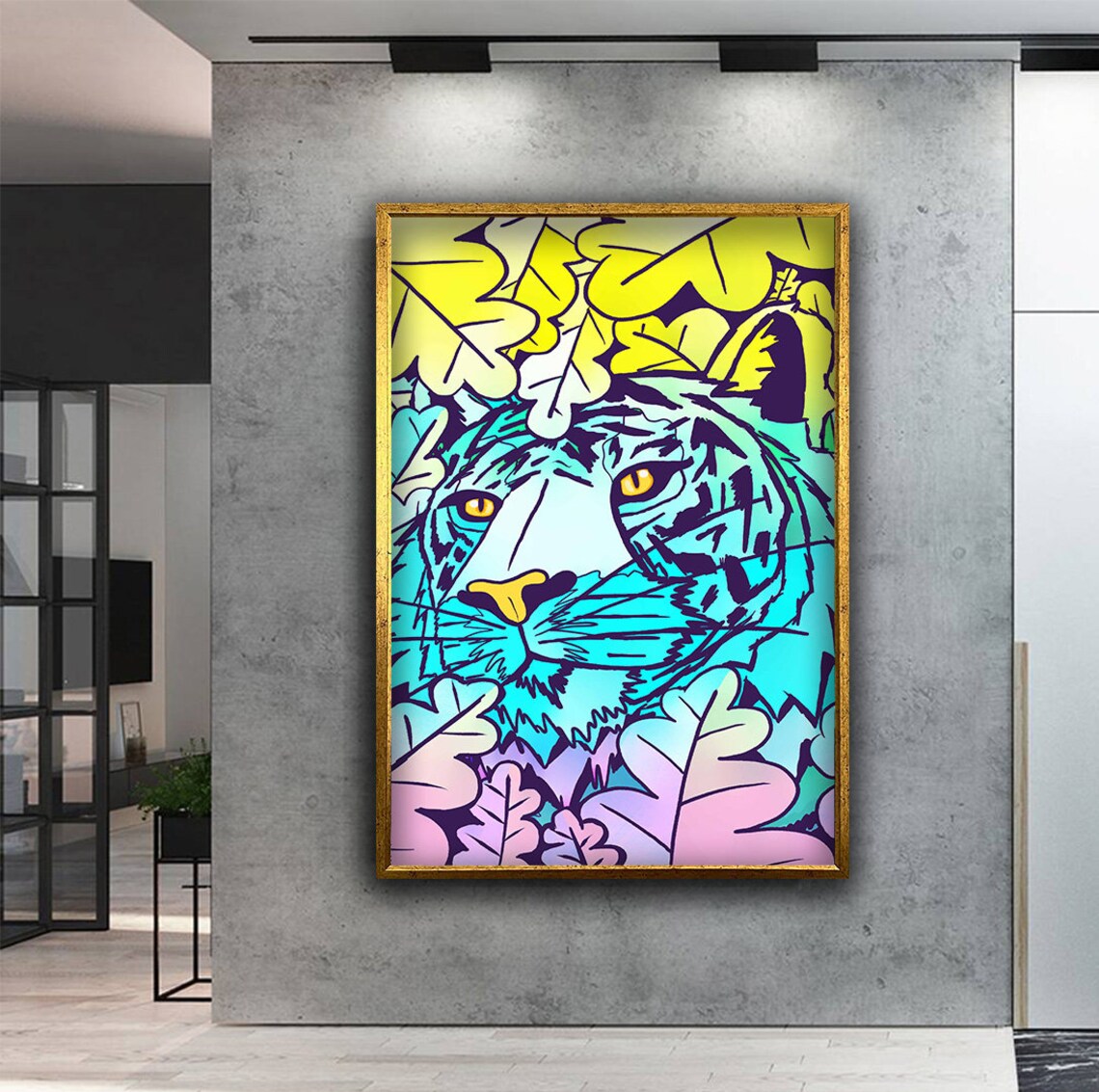 Tiger Painting Colorful Tiger Print Leaves And Tiger Art Big Cat Art Print Wild Animal Wall Art Animal Home Decor - Image 2