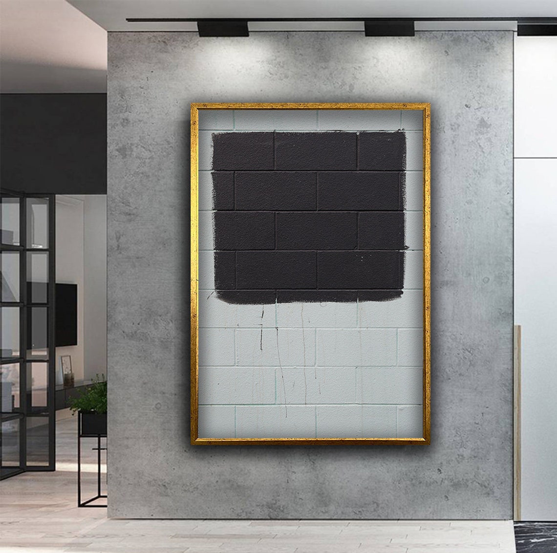Black Paint on White Brick Wall Monochrome Abstract Art Poster - Image 2