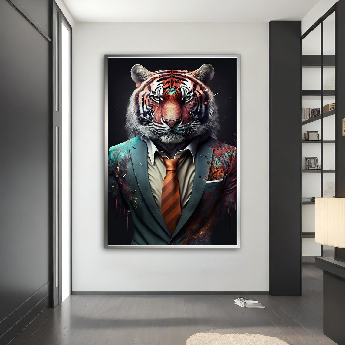 Tiger in Suit Tie Businessman Paint Splash Fun Animal Office Poster - Image 2