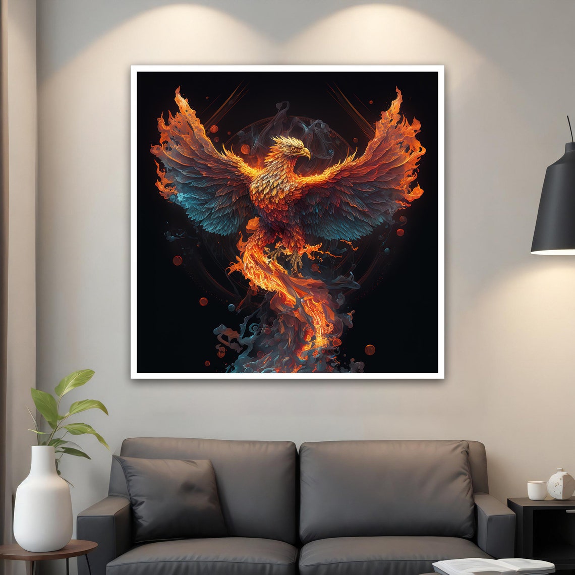 Flaming Phoenix Spread Wings Black Background Fantasy Animal Poster - Image 4